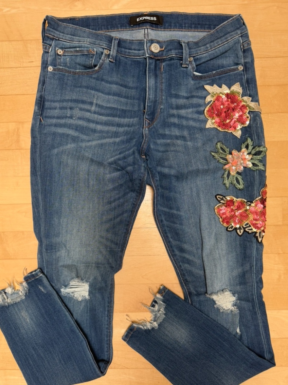 Express Floral Embelished Mid Rise Jean Leggings Size 12